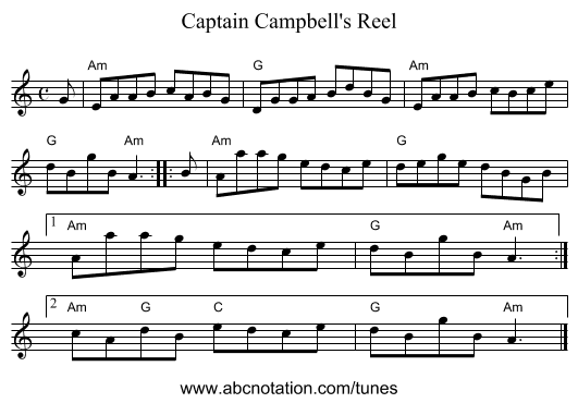 Captain Campbell's Reel - staff notation