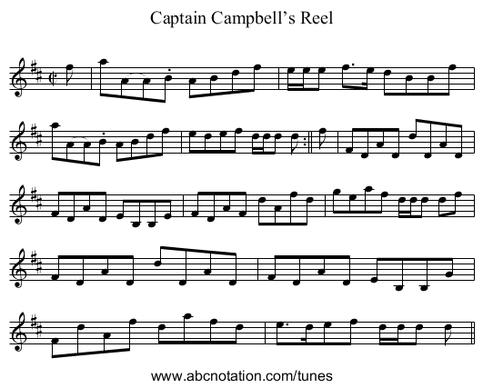Captain Campbell’s Reel - staff notation