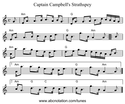Captain Campbell's Strathspey - staff notation