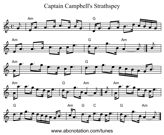 Captain Campbell's Strathspey - staff notation