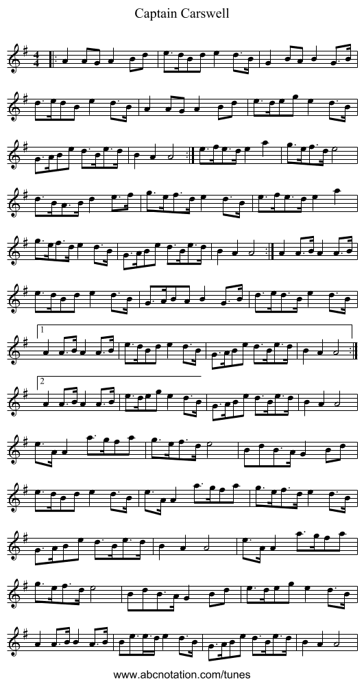 Captain Carswell - staff notation