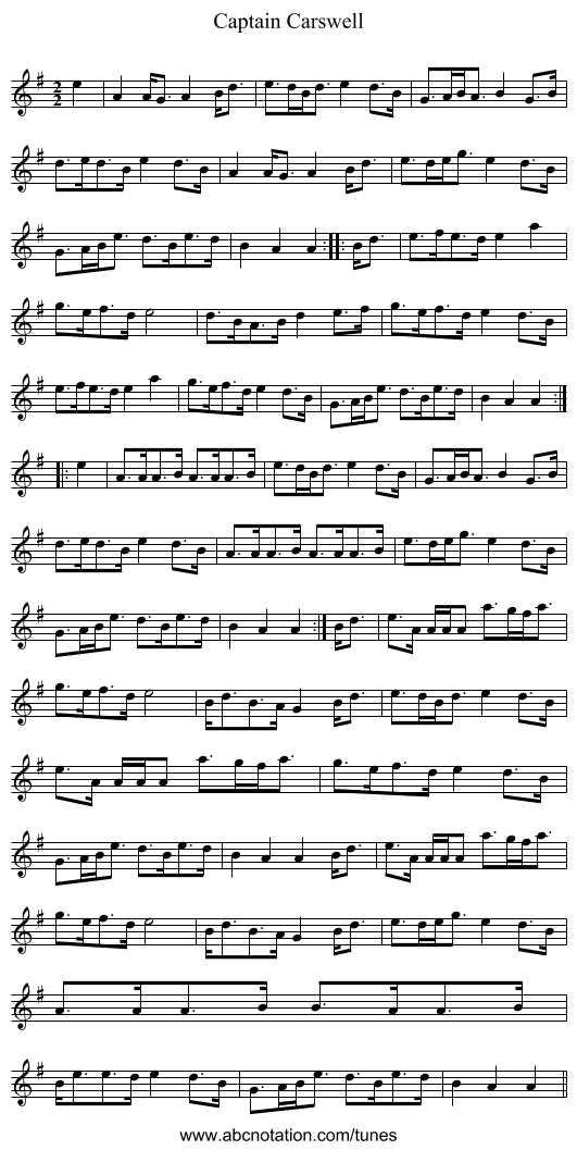 Captain Carswell - staff notation