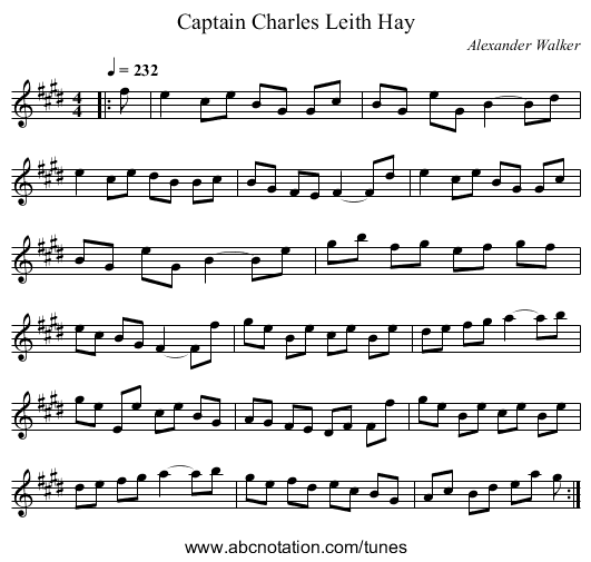 Captain Charles Leith Hay - staff notation