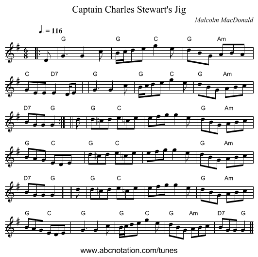 Captain Charles Stewart's Jig - staff notation