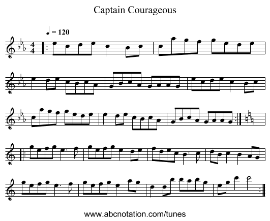 Captain Courageous - staff notation
