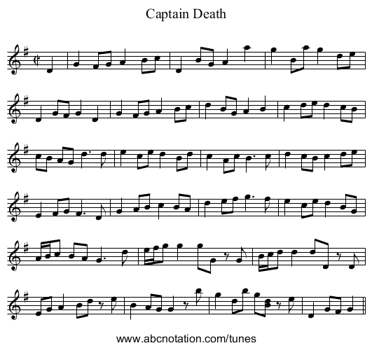 Captain Death - staff notation