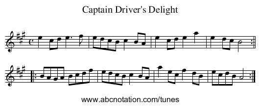 Captain Driver's Delight - staff notation