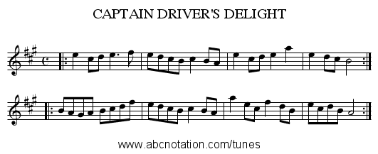 CAPTAIN DRIVER'S DELIGHT - staff notation