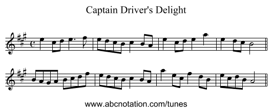 Captain Driver's Delight - staff notation