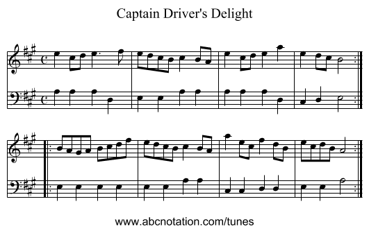 Captain Driver's Delight - staff notation
