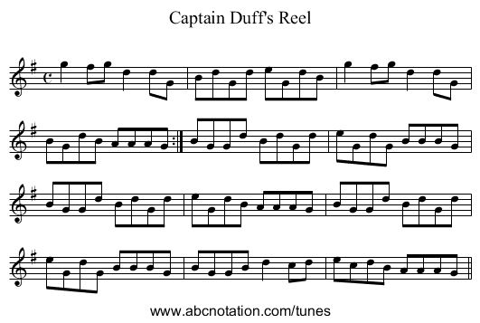 Captain Duff's Reel - staff notation