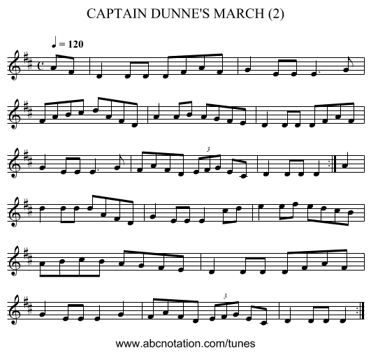 CAPTAIN DUNNE'S MARCH (2) - staff notation