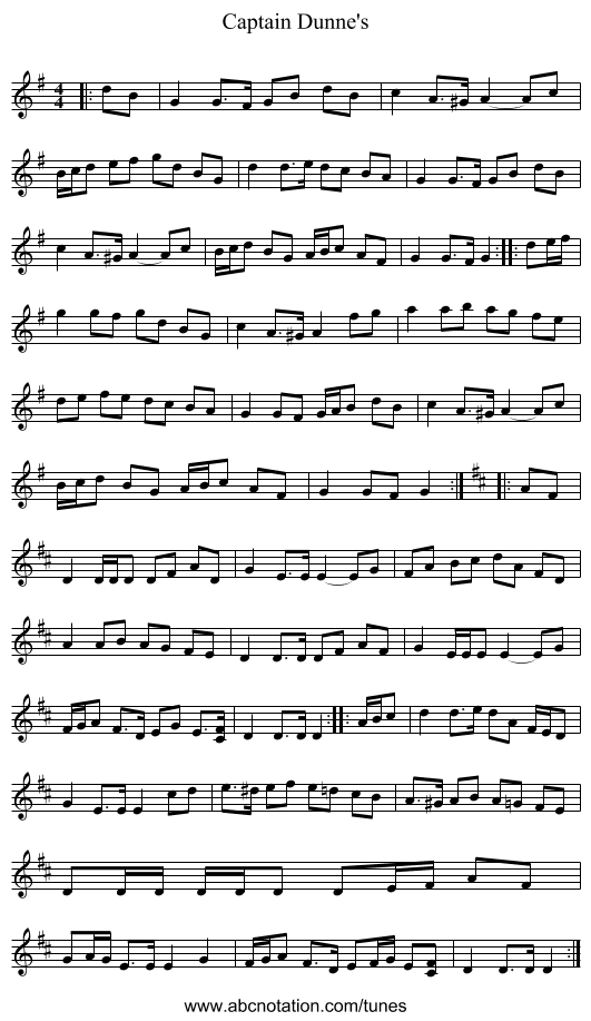 Captain Dunne's - staff notation