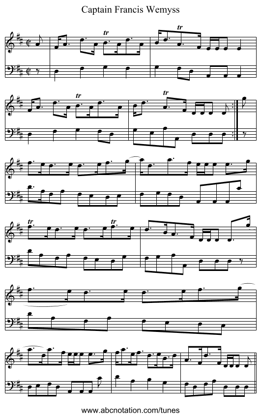 Captain Francis Wemyss - staff notation