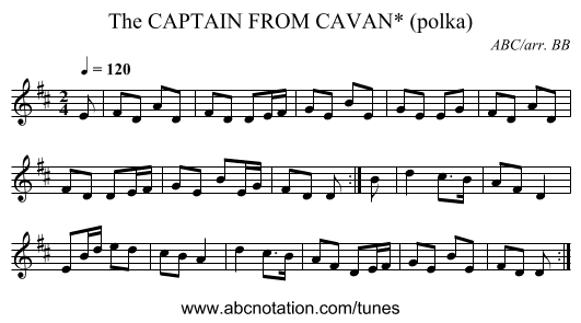 CAPTAIN FROM CAVAN* (polka), The - staff notation