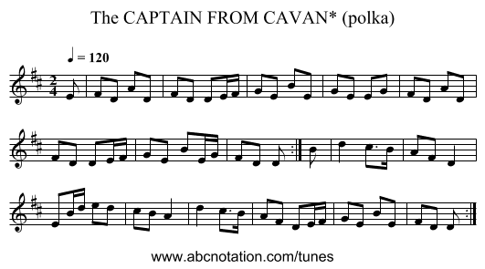 CAPTAIN FROM CAVAN* (polka), The - staff notation