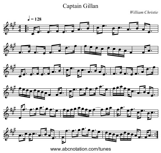 Captain Gillan - staff notation