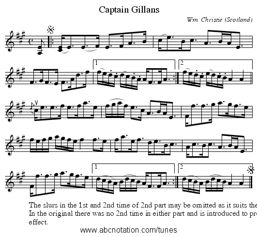 Captain Gillans - staff notation
