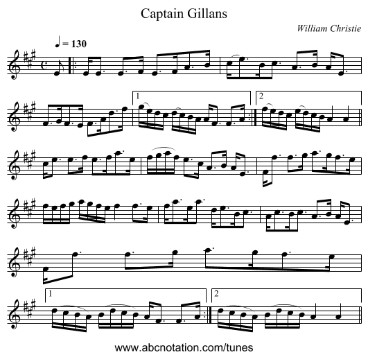 Captain Gillans - staff notation