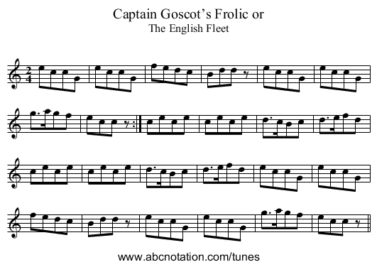 Captain Goscot’s Frolic or - staff notation