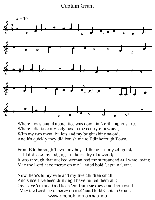 Captain Grant - staff notation