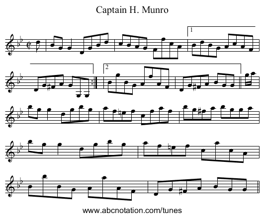 Captain H. Munro - staff notation
