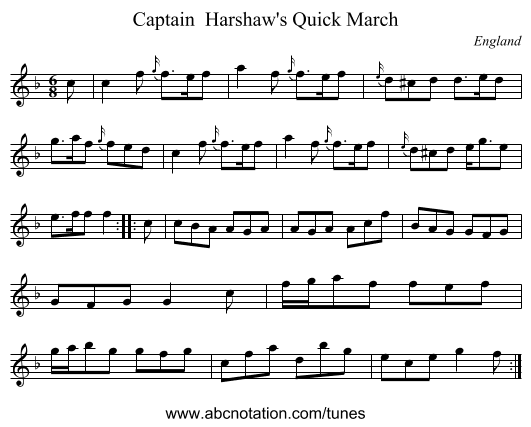 Captain  Harshaw's Quick March - staff notation