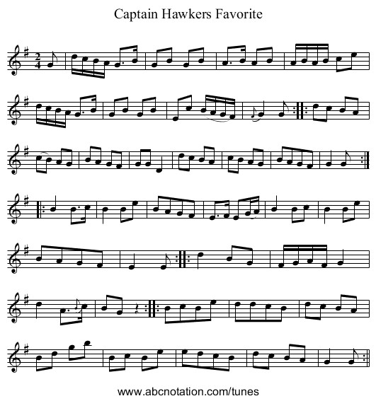 Captain Hawkers Favorite - staff notation