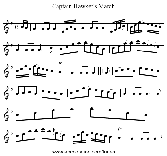 Captain Hawker's March - staff notation