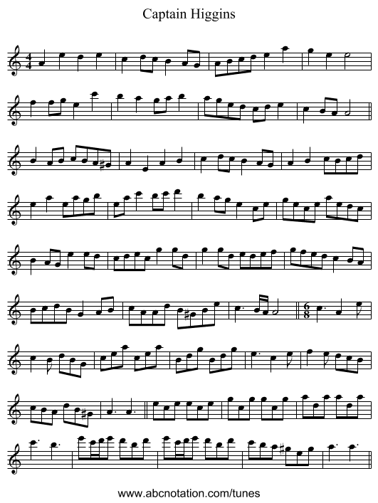 Captain Higgins - staff notation
