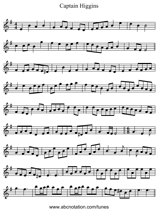 Captain Higgins - staff notation