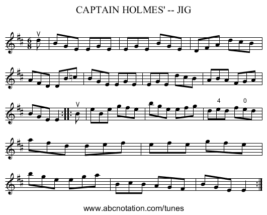 CAPTAIN HOLMES' -- JIG - staff notation