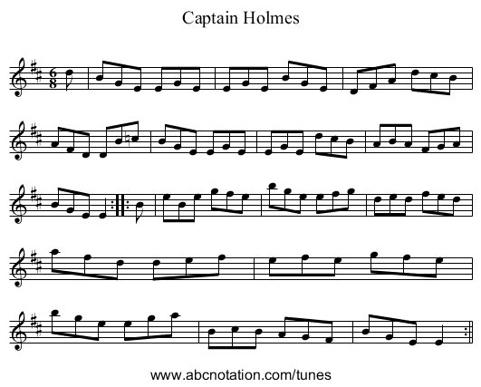 Captain Holmes - staff notation