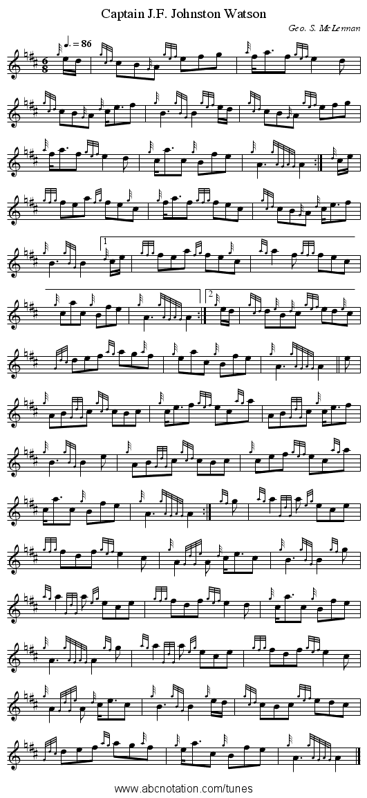 Captain J.F. Johnston Watson - staff notation