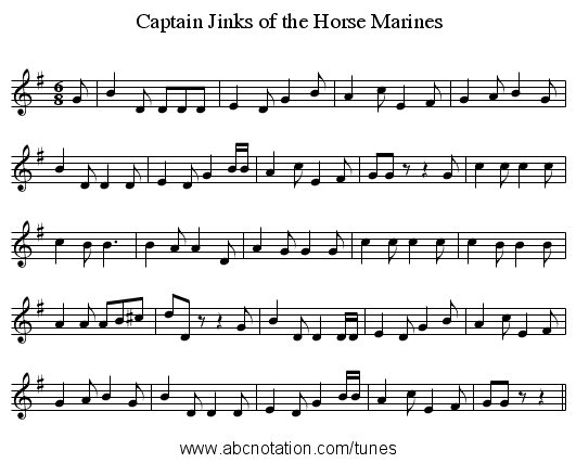Captain Jinks of the Horse Marines - staff notation