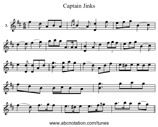 Captain Jinks - staff notation