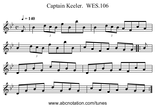 Captain Keeler.  WES.106 - staff notation