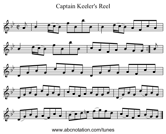 Captain Keeler's Reel - staff notation