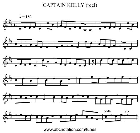 CAPTAIN KELLY (reel) - staff notation