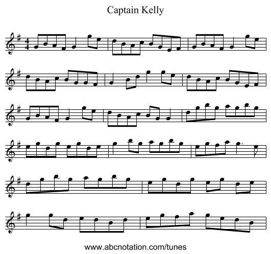 Captain Kelly - staff notation