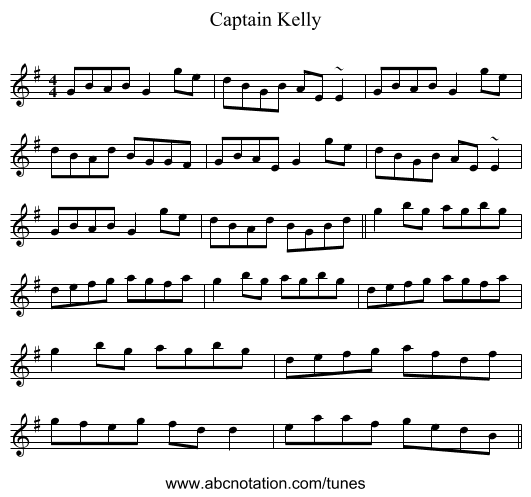 Captain Kelly - staff notation