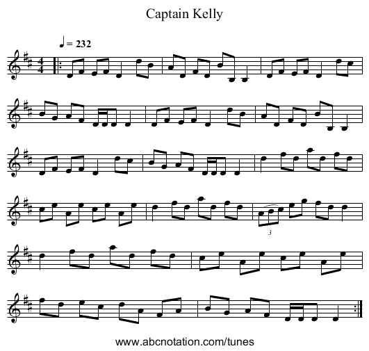 Captain Kelly - staff notation