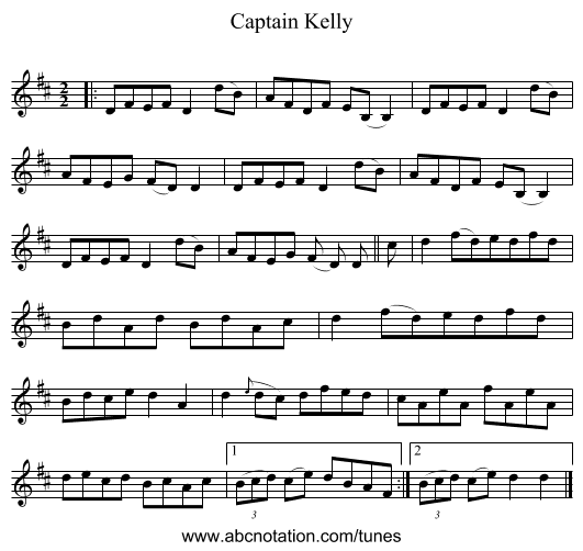 Captain Kelly - staff notation