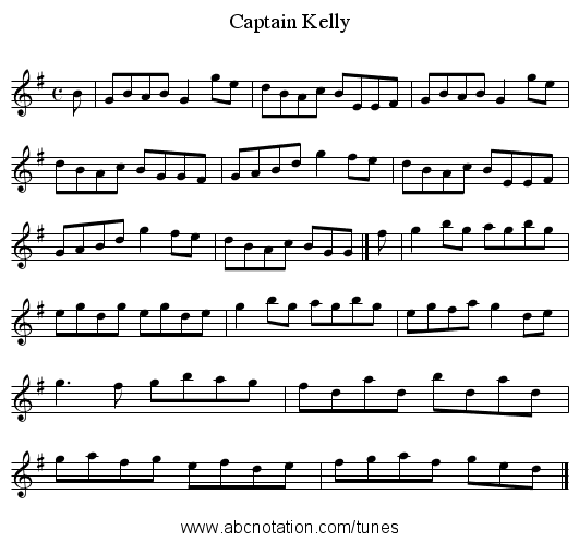 Captain Kelly - staff notation