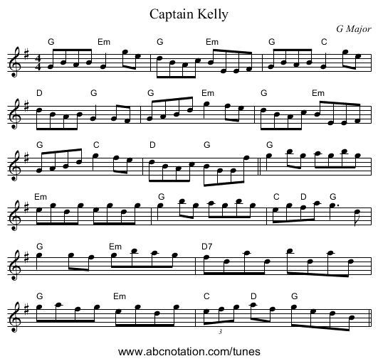 Captain Kelly - staff notation