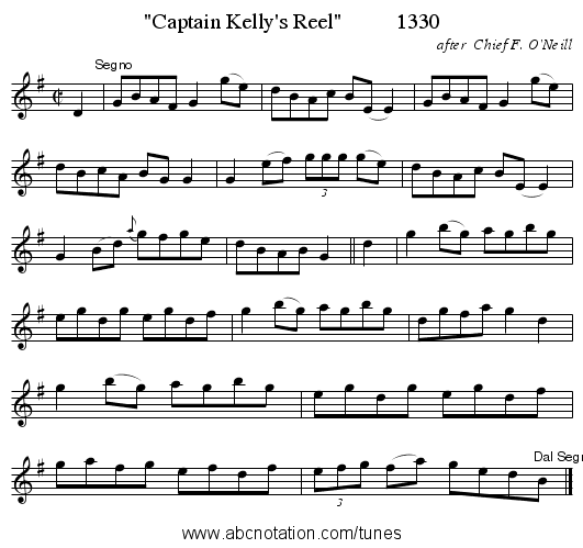 Captain Kelly's Reel          1330 - staff notation