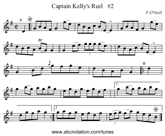 Captain Kelly's Reel   #2 - staff notation