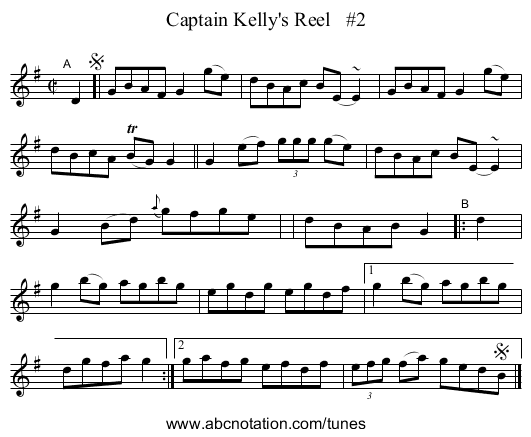 Captain Kelly's Reel #2 - staff notation