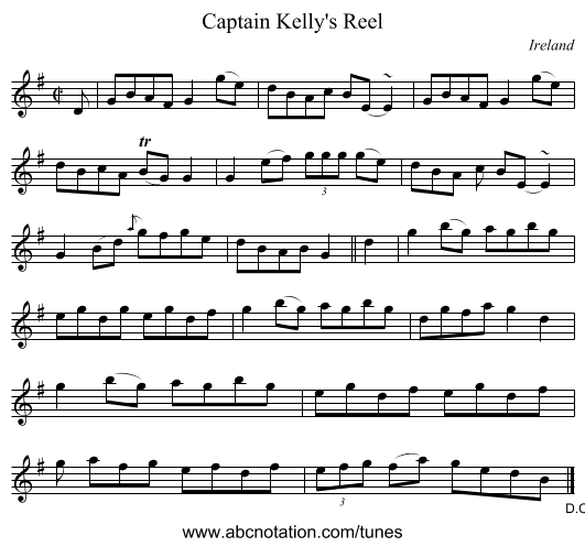 Captain Kelly's Reel - staff notation