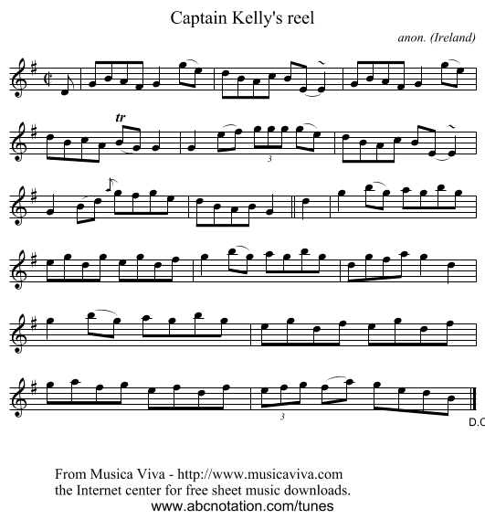 Captain Kelly's reel - staff notation